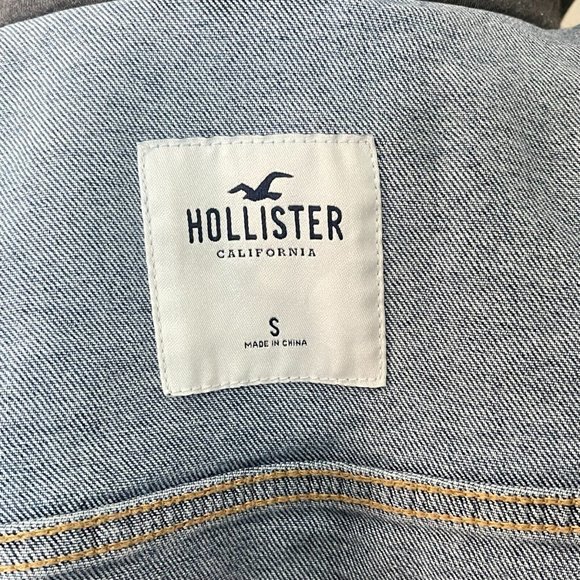 Hollister Blue Grey Distressed Hooded Denim Jean Jacket Size S Small - Picture 13 of 14